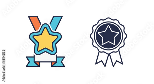 Colorful star and circular award ribbons symbolizing achievement and recognition