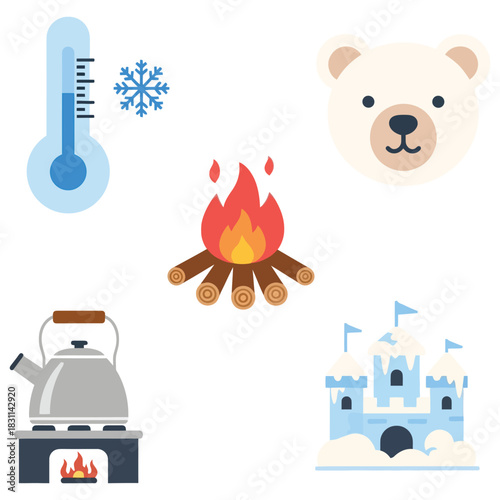 Winter s Embrace Cozy Fire Steaming Kettle Snowy Castle Chilling Thermometer and Friendly Polar Bear A Season of