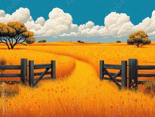 Farm fence illustration