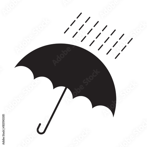 Umbrella with Raindrops Icon – Minimalist Black Vector Symbol for Weather and Safety Concepts.