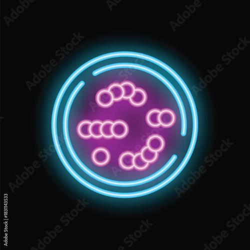 Neon sign representing a petri dish, used in laboratories to culture cells, bacteria, or other microorganisms