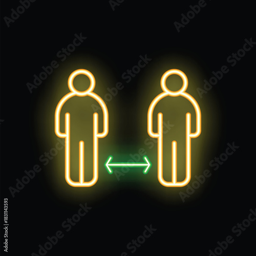 Neon icon representing the concept of social distancing with two people standing apart