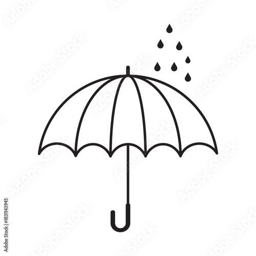 Umbrella with Raindrops Icon – Minimalist Black Vector Symbol for Weather and Safety Concepts.