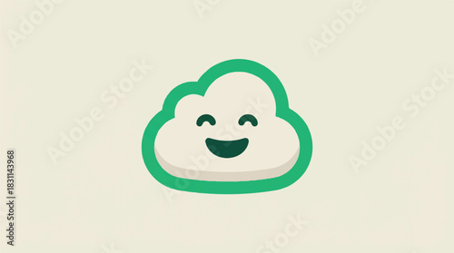 Cute happy cloud character with green outline and smiling face.
