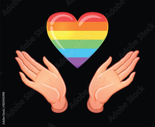 Rainbow colored icon. Gay Pride. LGBT concept. Realistic style vector colorful illustration isolated on black. Sticker, patch, t-shirt print, logo design..