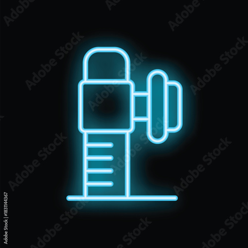 Glowing blue neon sign representing a blood pressure monitor on a black background