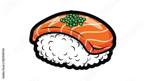 Delicious Salmon Nigiri Sushi with Green Caviar Topping.