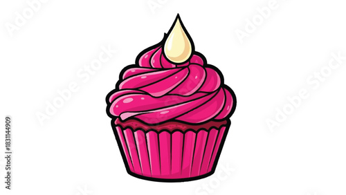 Delicious Pink Frosted Cupcake with Creamy Topping.