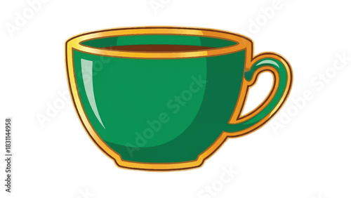 Vibrant Green Tea Cup with Golden Rim and Handle.