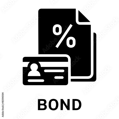 Credit and mortgage icon black bond icon featuring a credit card with a person and a document with a percentage sign graphic