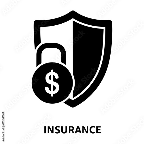 Credit and mortgage icon illustration of a black shield with a dollar sign padlock symbolizing financial security and safety