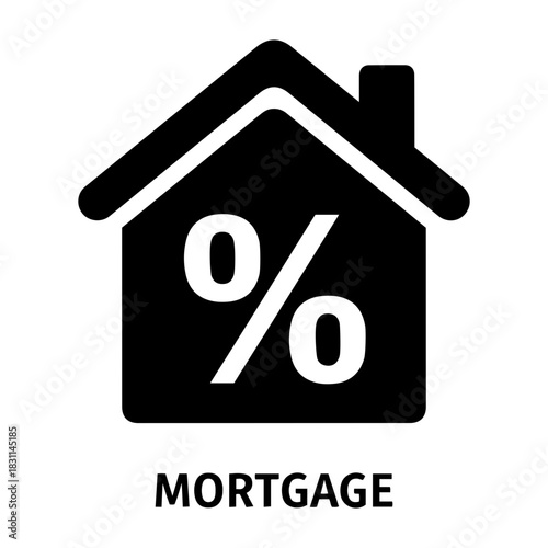 Credit and mortgage icon illustration of a house icon with a percentage sign inside, representing mortgage or interest rates