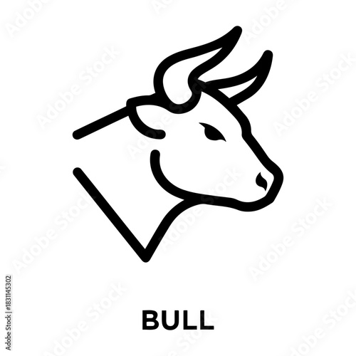 Credit and mortgage icon line drawing of a bull's head in profile, featuring curved horns and a minimalist design style element