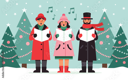 Winter Carollers Spreading Christmas Cheer