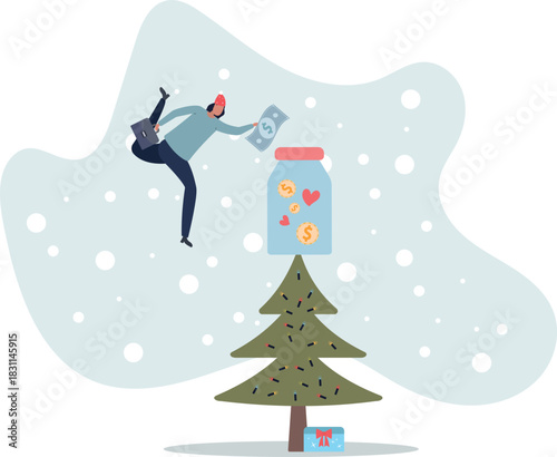 donation concept.Character putting money in jar.flat vector illustration.life and employment of people.