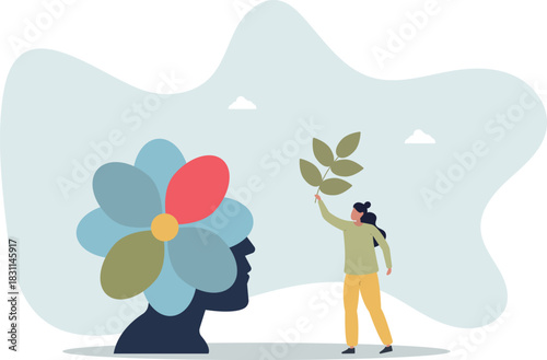 Mental health, psychotherapy and selfcare concept.character take care of mentality, learn self accepting.life and employment of people.