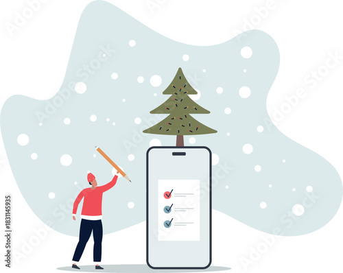 schedule planning concept.Character planning work tasks, filling check list.life and employment of people.