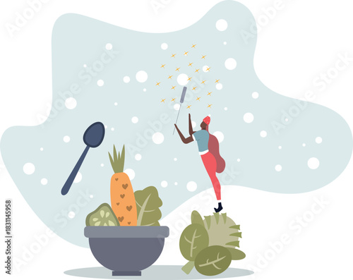healthy eating concept. Characters cooking fresh salad .flat vector illustration.life and employment of people.