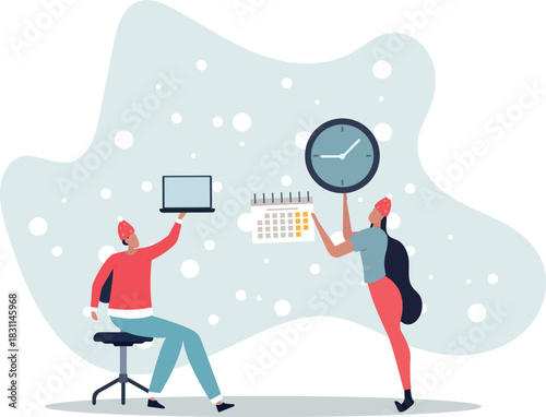 Characters planning work tasks,making schedule using calendar. Business and organization concept.life and employment of people.