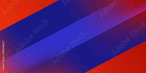 Dark deep bright blue purple red orange coral abstract background. Geometric shape. Angle line strip 3D. Color gradient. Neon electric metallic fire glow light. Grain noise rough.Wide banner.Panoramic