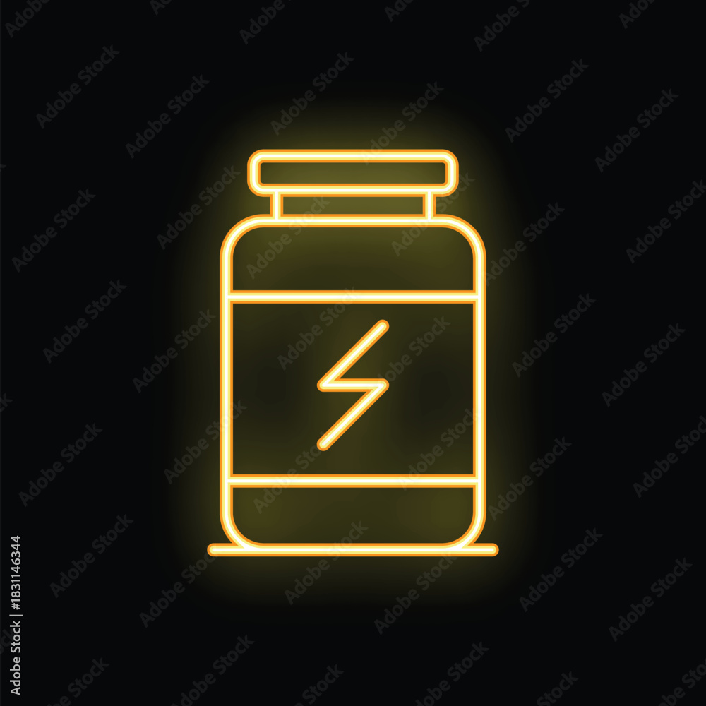 Fototapeta premium Glowing neon icon of sport nutrition product for bodybuilding, fitness, workout and exercise