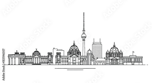 Berlin Skyline Silhouette Famous Landmarks Buildings.