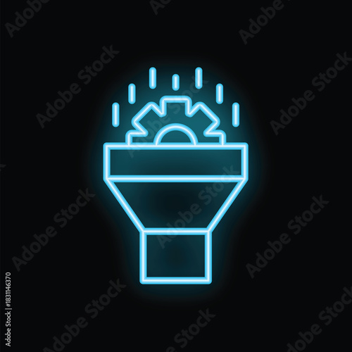 Glowing neon blue sales funnel converting leads into revenue