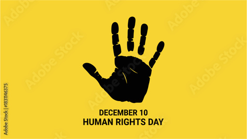 International Human Rights Day Black Hand Print on Yellow Background for December 10th