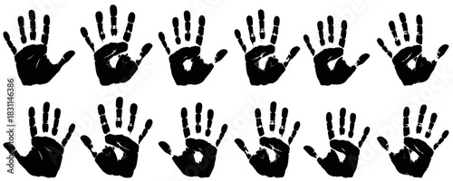 Graphic Pattern of Black Handprints on White Background