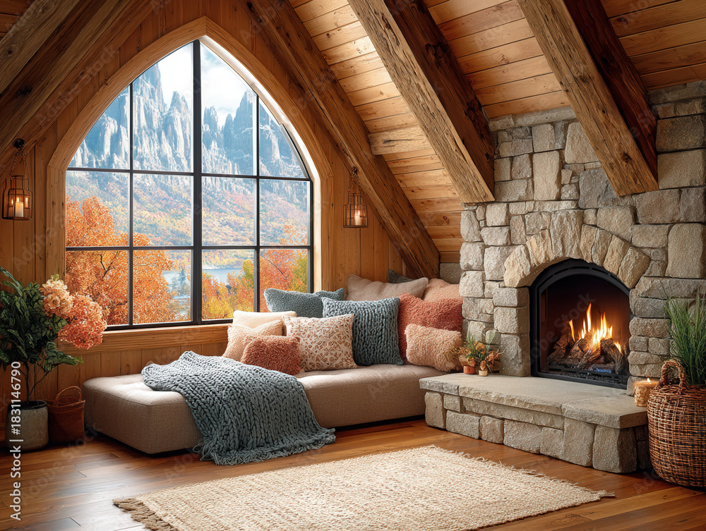 Fototapeta premium serene winter fireplace