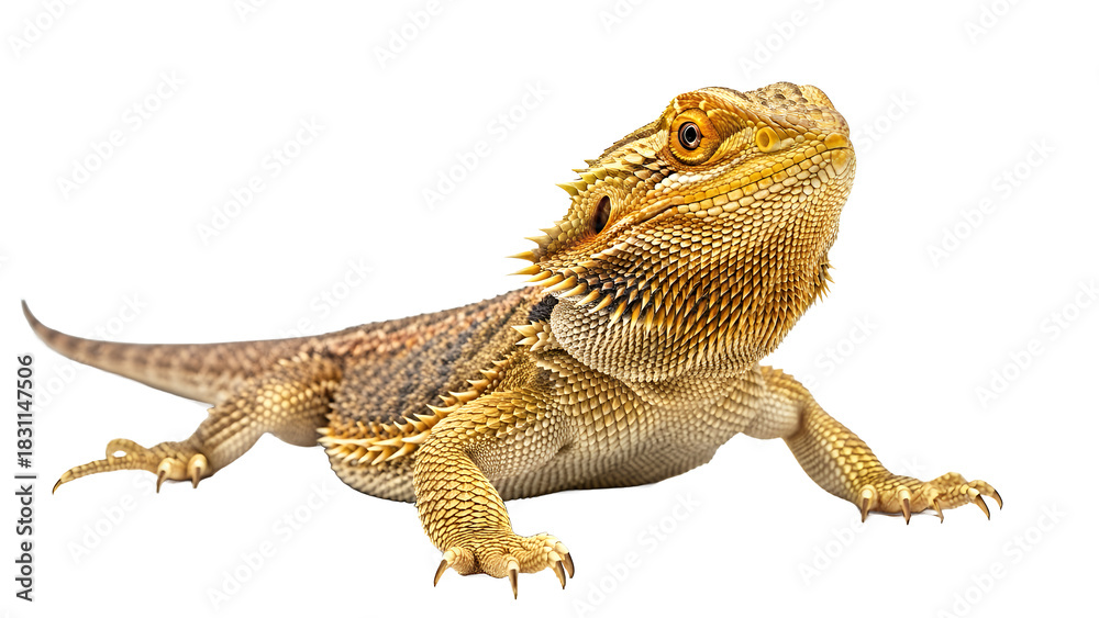 Naklejka premium Bearded dragon isolated on white a popular pet lizard posing for a close-up studio shot