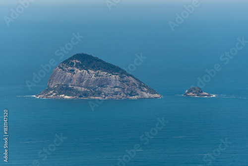 Wide view of Ilha Redonda from the Pedra Bonita viewpoint, a paradise in Rio de Janeiro, Brazil.