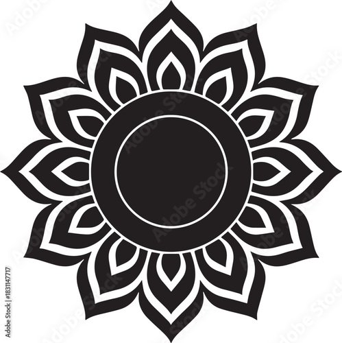 Decorative Flower Motif Emblem for T-Shirt and Logo Design