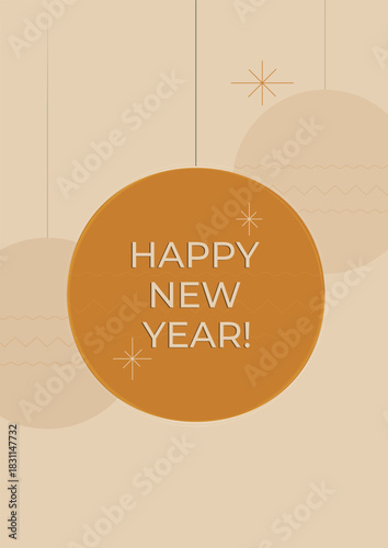 Merry Сhristmas, Happy New Year, Mid-century Modern Vector Illustration with Christmas Ball