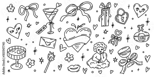 Romantic doodle clipart collection for Valentine s Day