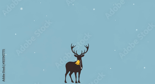 Majestic reindeer stands tall in a serene winter wonderland scene.