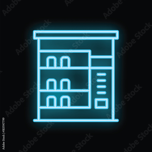 Glowing neon line vending machine icon isolated on black background. Vector illustration