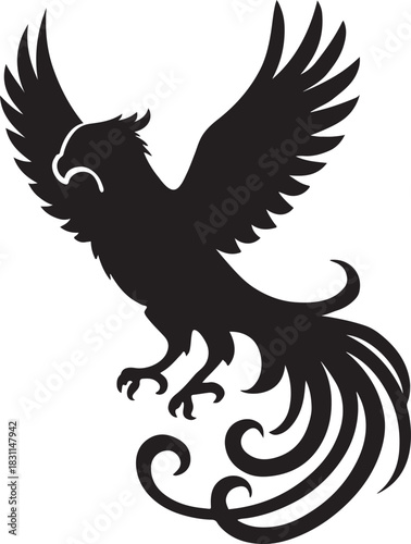 simurgh a mythological bird of iran silhouette vector illustration