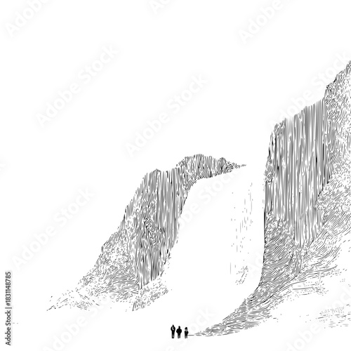 Explore majestic waterfall landscape scenery with family nature adventure travel destination drawing art