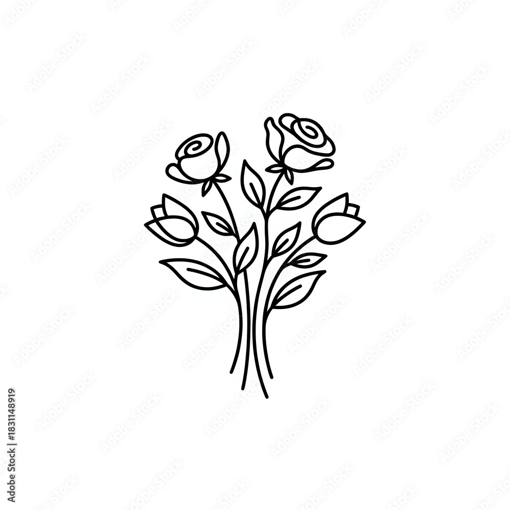 Fototapeta premium Simple Outline Icon of Tied Roses or Hand Bouquet