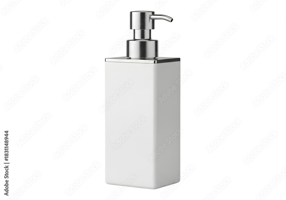 Obraz premium White rectangular soap dispenser with a silver pump.