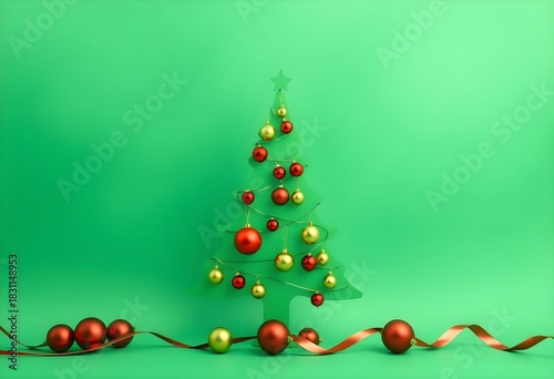 A view of a Green Christmas Tree on a green background