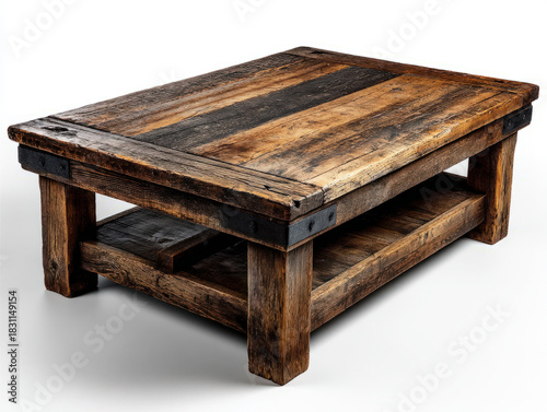 Wooden table on white backg...