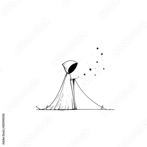 Mystical figure in cloak casting stars illustration digital art fantasy character design ethereal artwork