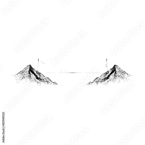 Mountain peaks line art illustration for hiking and adventure enthusiasts scenic landscape black and white drawing