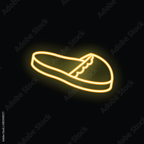 This neon sign is depicting a comfy slipper, perfect for a hotel room service advertisement