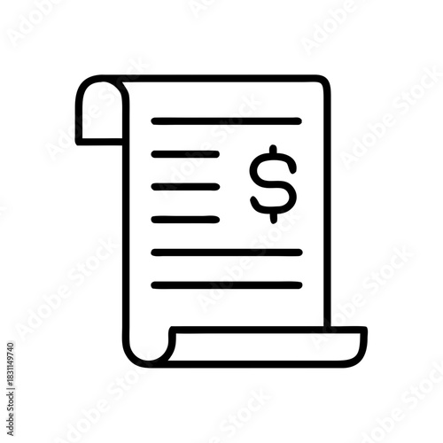 Receipt with dollar sign displaying financial information  