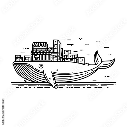 Whale city illustration vector art design concept for marine life and urban landscape artwork theme