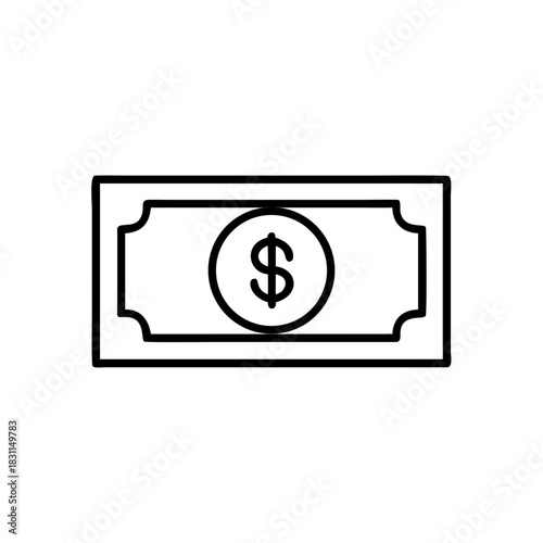 Black and white illustration of a dollar bill currency note  