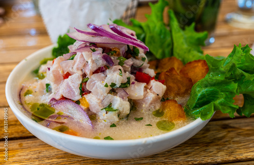 Photography Cuban-style ceviche plate in outdoor dining in Miami